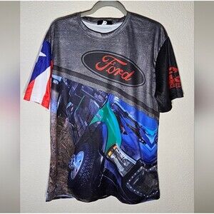 JD Fabrication Men's Medium Green & Blue Ford truck short sleeve shirt